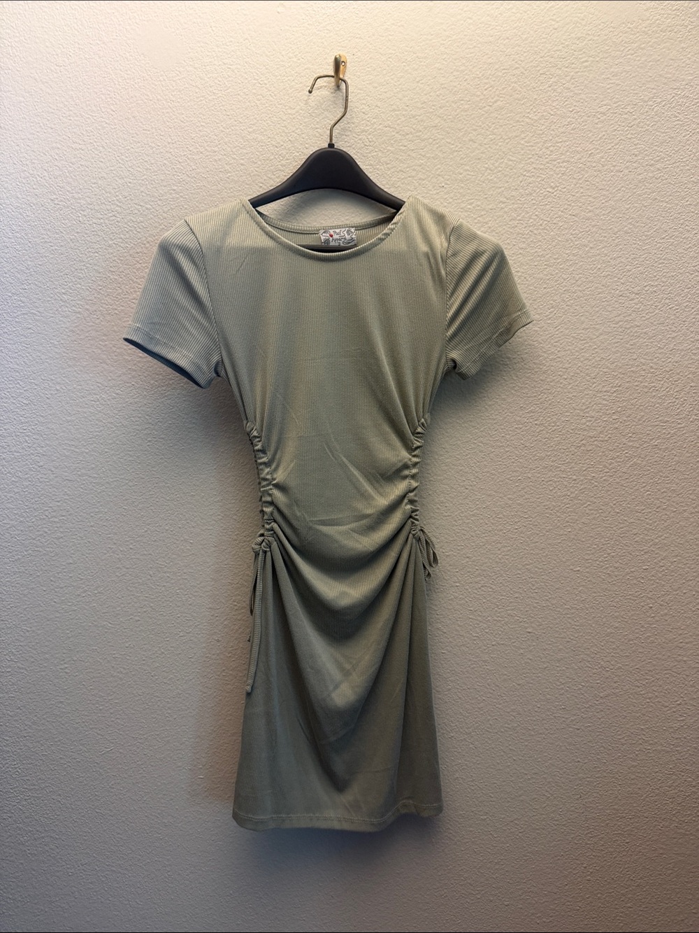 Side-Ruched Mini Dress in Sage Green